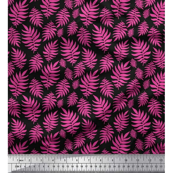 Soimoi Black Cotton Duck Fabric Artistic Leaves Print Fabric by Yard 42 Inch Wide
