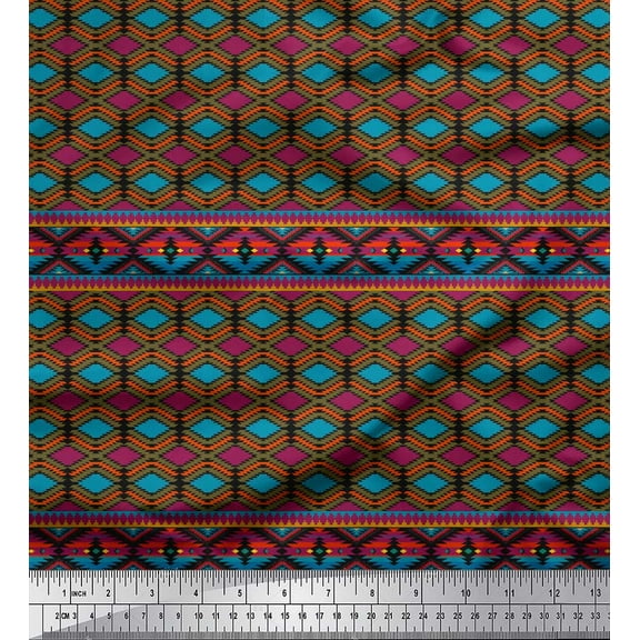 Soimoi Black Cotton Duck Fabric Aztec Geometric Print Fabric by the Yard 42 Inch Wide