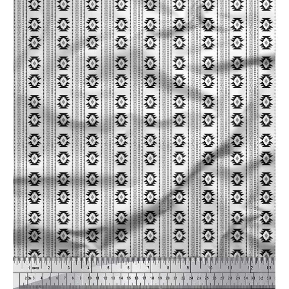 Soimoi Black Cotton Duck Fabric Aztec Geometric Print Sewing Fabric Yard 42 Inch Wide