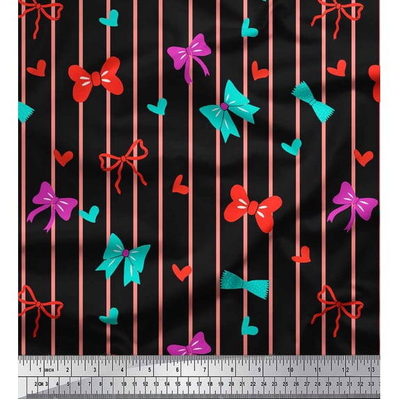 Soimoi Black Cotton Duck Fabric Bow & Stripe Print Fabric by the Yard 42 Inch Wide