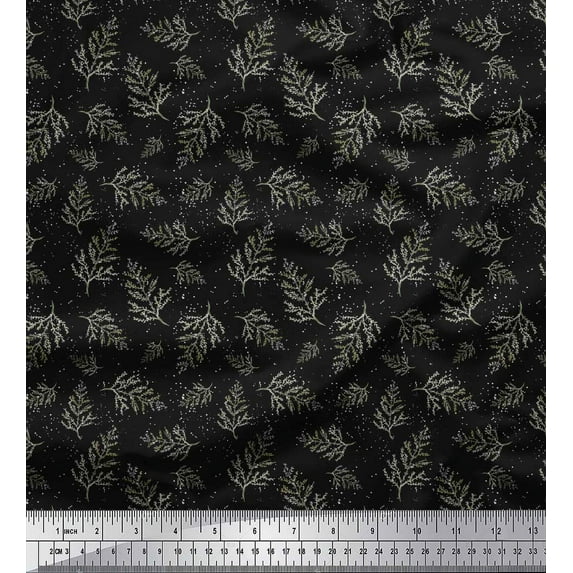 Soimoi Black Cotton Duck Fabric Cedar Leaves Fabric Prints By Yard 44 Inch Wide