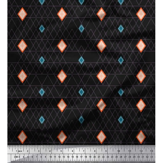 Soimoi Black Cotton Duck Fabric Diamond Geometric Decor Fabric Printed Yard 42 Inch Wide