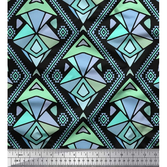 Soimoi Black Cotton Duck Fabric Diamond & Triangle Geometric Printed Craft Fabric by the Yard 42 Inch Wide