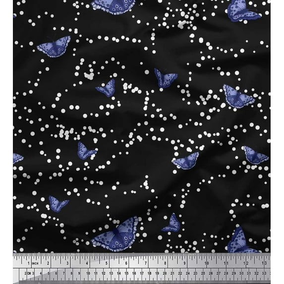 Soimoi Black Cotton Duck Fabric Dot & Butterfly Print Sewing Fabric Yard 42 Inch Wide