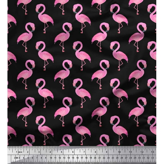 Soimoi Black Cotton Duck Fabric Flamingo Bird Decor Fabric Printed Yard 42 Inch Wide