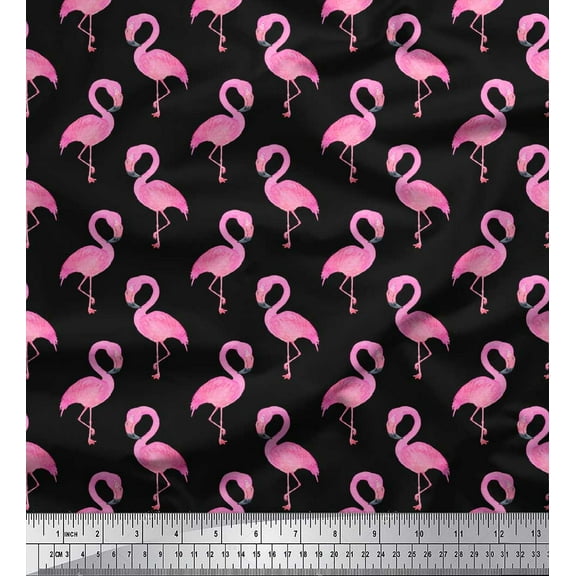 Soimoi Black Cotton Duck Fabric Flamingo Bird Decor Fabric Printed Yard 42 Inch Wide