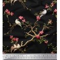 thumbnail image 1 of Soimoi Black Cotton Duck Fabric Floral & Franklin Gull Bird Print Sewing Fabric Yard 42 Inch Wide, 1 of 3