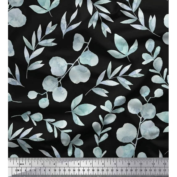 Soimoi Black Cotton Duck Fabric Flower Leaves Fabric Prints By Yard 42 Inch Wide