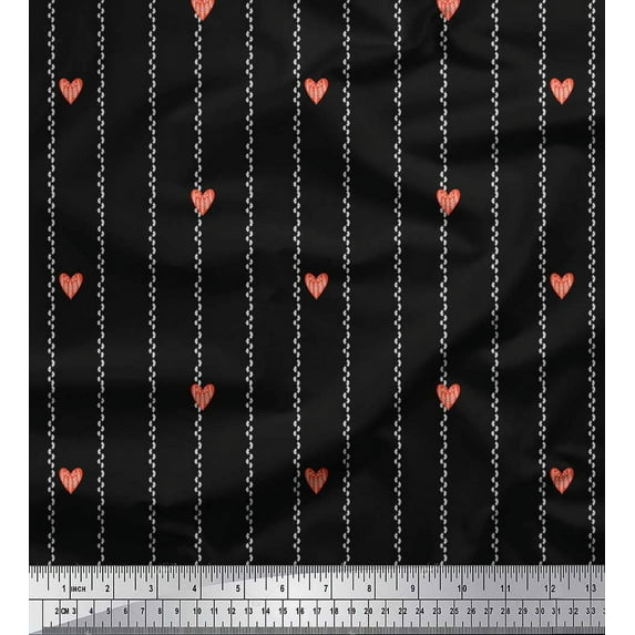 Soimoi Black Cotton Duck Fabric Folk Art Heart & Stripe Printed Craft Fabric by the Yard 42 Inch Wide