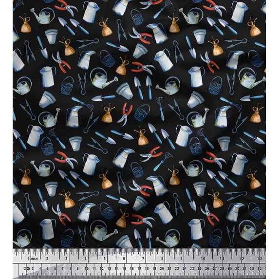Soimoi Black Cotton Duck Fabric Garden Tool Hardware Decor Fabric Printed Yard 44 Inch Wide
