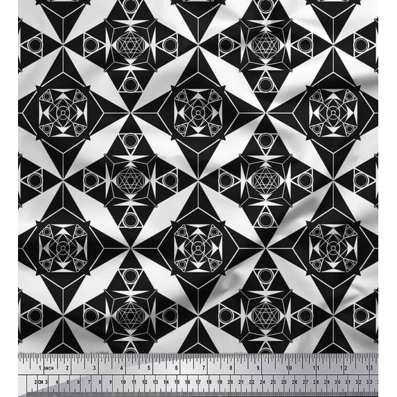 Soimoi Black Cotton Duck Fabric Geometrical Star Geometric Print Fabric by the Yard 42 Inch Wide