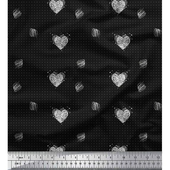 Soimoi Black Cotton Duck Fabric Heart & Dots Decor Fabric Printed Yard 42 Inch Wide