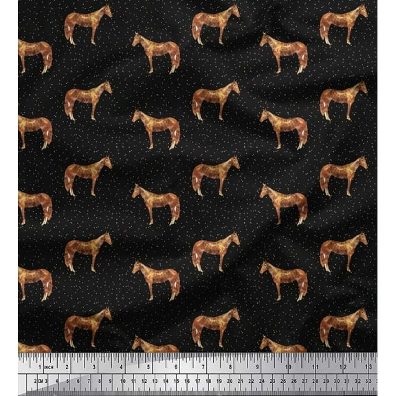 Soimoi Black Cotton Duck Fabric Horse & Dot Animal Print Fabric by Yard 44 Inch Wide