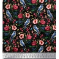 thumbnail image 1 of Soimoi Black Cotton Duck Fabric Insect,Floral & Bluebird Bird Print Fabric by Yard 42 Inch Wide, 1 of 1