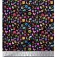 thumbnail image 1 of Soimoi Black Cotton Duck Fabric Insect,Sun & Cartoon Alphabets Text Decor Fabric Printed BTY 42 Inch Wide, 1 of 1