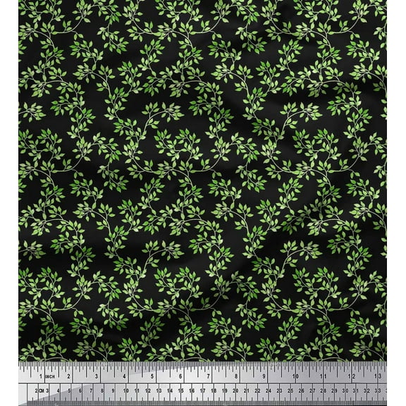 Soimoi Black Cotton Duck Fabric Leaf Print Fabric by the Yard 44 Inch Wide