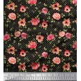 thumbnail image 1 of Soimoi Black Cotton Duck Fabric Leaves & Blooming Camellias Floral Fabric Prints By Yard 44 Inch Wide, 1 of 3