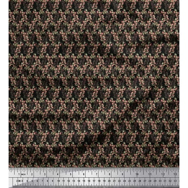 Soimoi Black Cotton Duck Fabric Leaves & Buds Floral Print Fabric by the Yard 44 Inch Wide