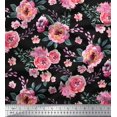thumbnail image 1 of Soimoi Black Cotton Duck Fabric Leaves & Camellias Floral Printed Fabric 1 Yard 42 Inch Wide, 1 of 3