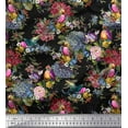 thumbnail image 1 of Soimoi Black Cotton Duck Fabric Leaves,Floral & American Robin Bird Print Fabric by Yard 42 Inch Wide, 1 of 3