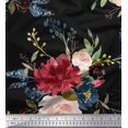 thumbnail image 1 of Soimoi Black Cotton Duck Fabric Leaves & Peony Floral Decor Fabric Printed Yard 42 Inch Wide, 1 of 3