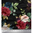 thumbnail image 1 of Soimoi Black Cotton Duck Fabric Leaves & Peony Floral Print Fabric by the Yard 42 Inch Wide, 1 of 3