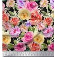 thumbnail image 1 of Soimoi Black Cotton Duck Fabric Leaves,Pink & Peach Rose Watercolor Printed Fabric 1 Yard 42 Inch Wide, 1 of 1