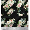 thumbnail image 1 of Soimoi Black Cotton Duck Fabric Leaves & Ranunculus Floral Print Fabric by Yard 44 Inch Wide, 1 of 3