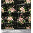 thumbnail image 1 of Soimoi Black Cotton Duck Fabric Leaves & Rose Floral Print Fabric by the Yard 56 Inch Wide, 1 of 3