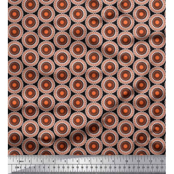 Soimoi Black Cotton Duck Fabric Mandala Geometric Print Fabric by the Yard 42 Inch Wide