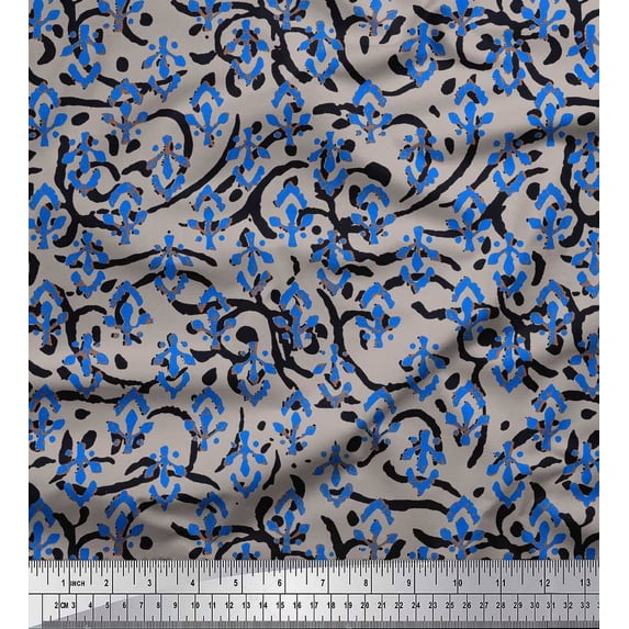 Soimoi Black Cotton Duck Fabric Print Block Print Sewing Fabric Yard 42 Inch Wide