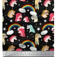 thumbnail image 1 of Soimoi Black Cotton Duck Fabric Rainbow & Unicorn Face Print Fabric by Yard 42 Inch Wide, 1 of 3
