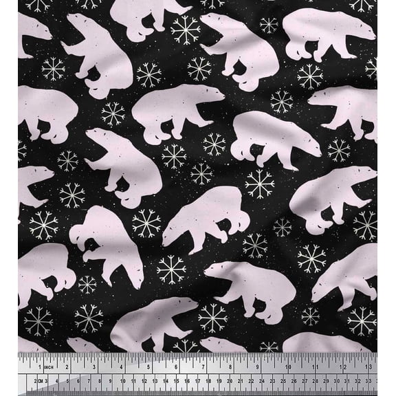 Soimoi Black Cotton Duck Fabric Snowflake & Polar Bear Animal Print Sewing Fabric Yard 56 Inch Wide