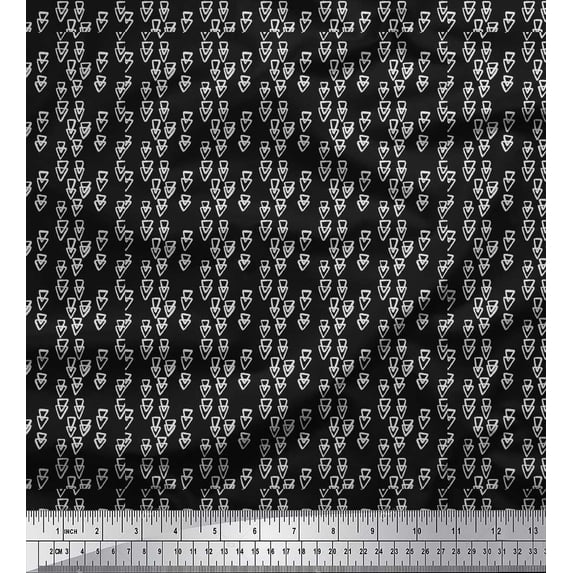Soimoi Black Cotton Duck Fabric Triangle Geometric Print Fabric by Yard 42 Inch Wide