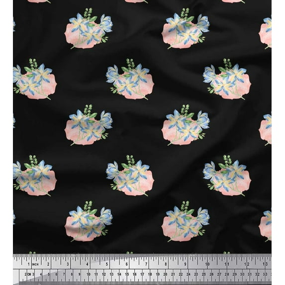 Soimoi Black Cotton Duck Fabric Tropical Floral Watercolor Decor Fabric Printed Yard 44 Inch Wide