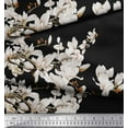 thumbnail image 1 of Soimoi Black Cotton Duck Fabric White Floral & Bulbul Bird Print Fabric by Yard 44 Inch Wide, 1 of 3