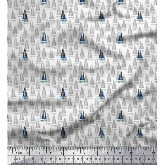 Soimoi Black Cotton Duck Fabric Yacht & Waves Nautical Print Fabric by Yard 42 Inch Wide