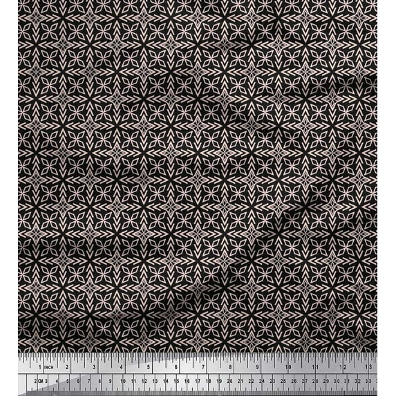 Soimoi Black Cotton Poplin Fabric Arrow & Diamond Geometric Print Sewing Fabric Yard 56 Inch Wide