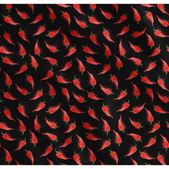 Soimoi Black Cotton Poplin Fabric Chilli Vegetable Fabric Prints By Yard 58 Inch Wide