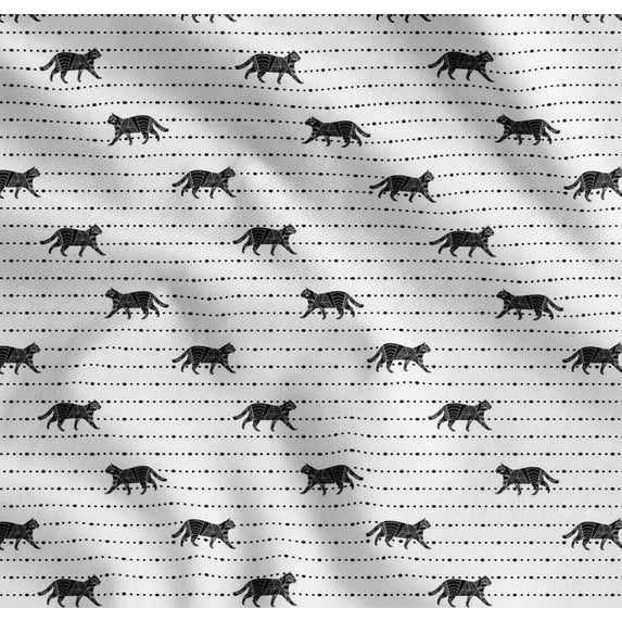 Soimoi Black Cotton Poplin Fabric Dot & Cat Animal Decor Fabric Printed Yard 56 Inch Wide