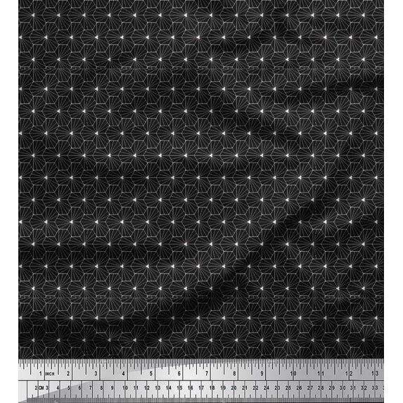 Soimoi Black Cotton Poplin Fabric Floral Art Geometric Fabric Prints By Yard 56 Inch Wide