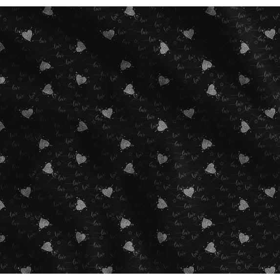 Soimoi Black Cotton Poplin Fabric Heart & Love Text Printed Craft Fabric by the Yard 56 Inch Wide