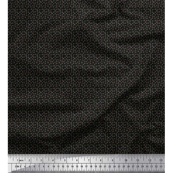 Soimoi Black Cotton Poplin Fabric Line & Circle Geometric Print Fabric by the Yard 56 Inch Wide