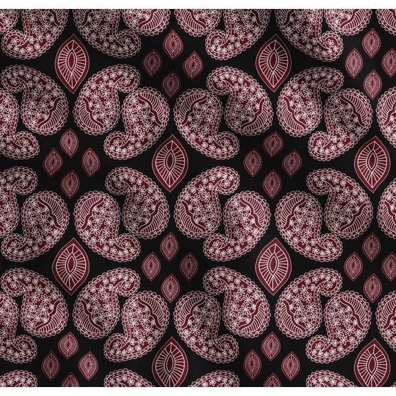 Soimoi Black Cotton Poplin Fabric Maroon Paisley Print Sewing Fabric Yard 56 Inch Wide