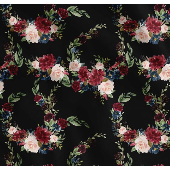 Soimoi Black Cotton Poplin Fabric Ranunculus & Penoy Floral Print Print Fabric By the Yard 58 Inch Wide