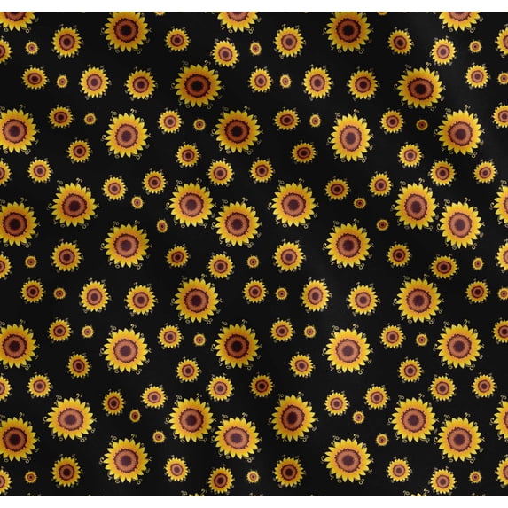 Soimoi Black Cotton Poplin Fabric Sunflower Floral Print Sewing Fabric Yard 42 Inch Wide