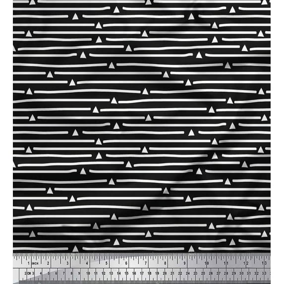 Soimoi Black Cotton Poplin Fabric Triangle & Line Geometric Decor Fabric Printed Yard 42 Inch Wide