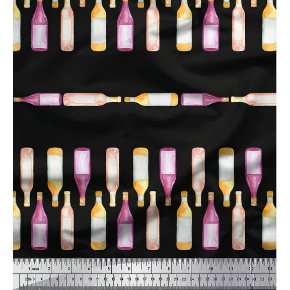 Soimoi Black Cotton Voile Fabric Bottle Bar Printed Craft Fabric by the Yard 42 Inch Wide