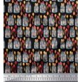 thumbnail image 1 of Soimoi Black Cotton Voile Fabric Bottle Vase & Spoon Kitchen Print Fabric by the Yard 42 Inch Wide, 1 of 3
