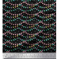 Soimoi Black Cotton Voile Fabric Celebration Flags Party Printed Craft Fabric by the Yard 42 Inch Wide